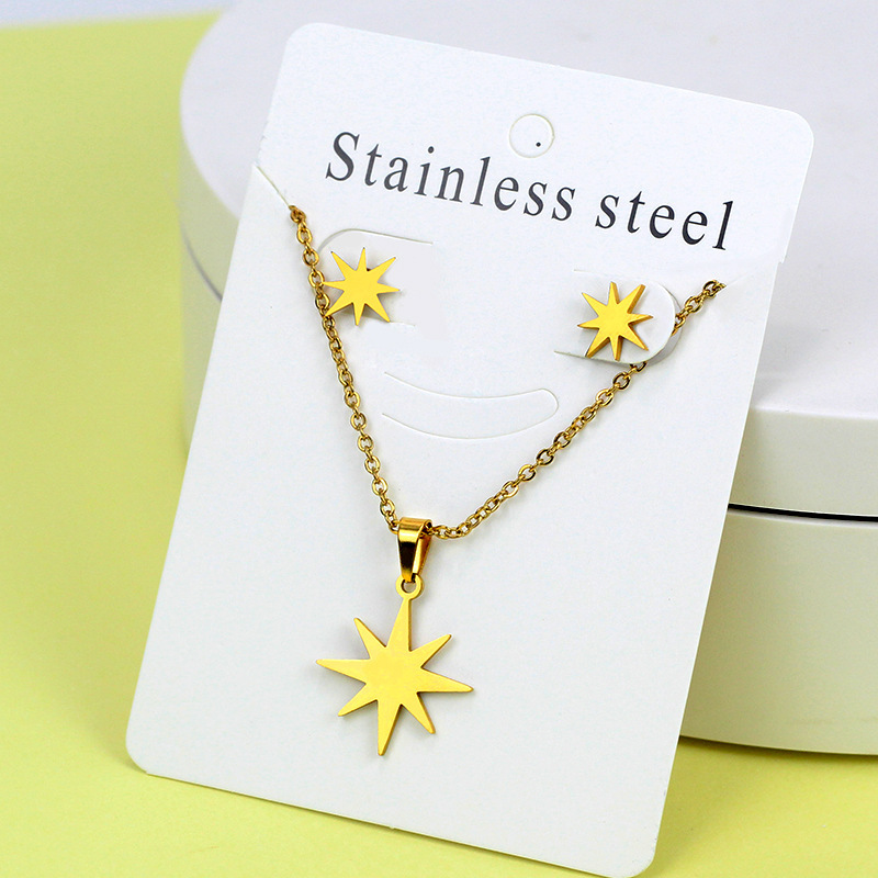 Conjunto de collar de pendientes de oro de acero inoxidable europeo y americano, collar de mariposa de amor de diamante, colgante, cadena de clavícula, fábrica al por mayor