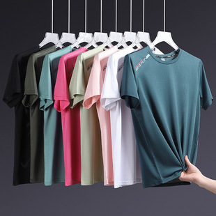 Short-Sleeved T-Shirts for Men and Women in Summer Thin Ice Silk Quick-Drying Cool Large Size Breathable Half-Sleeved Plus Fat Sports Loose T-Shirt
