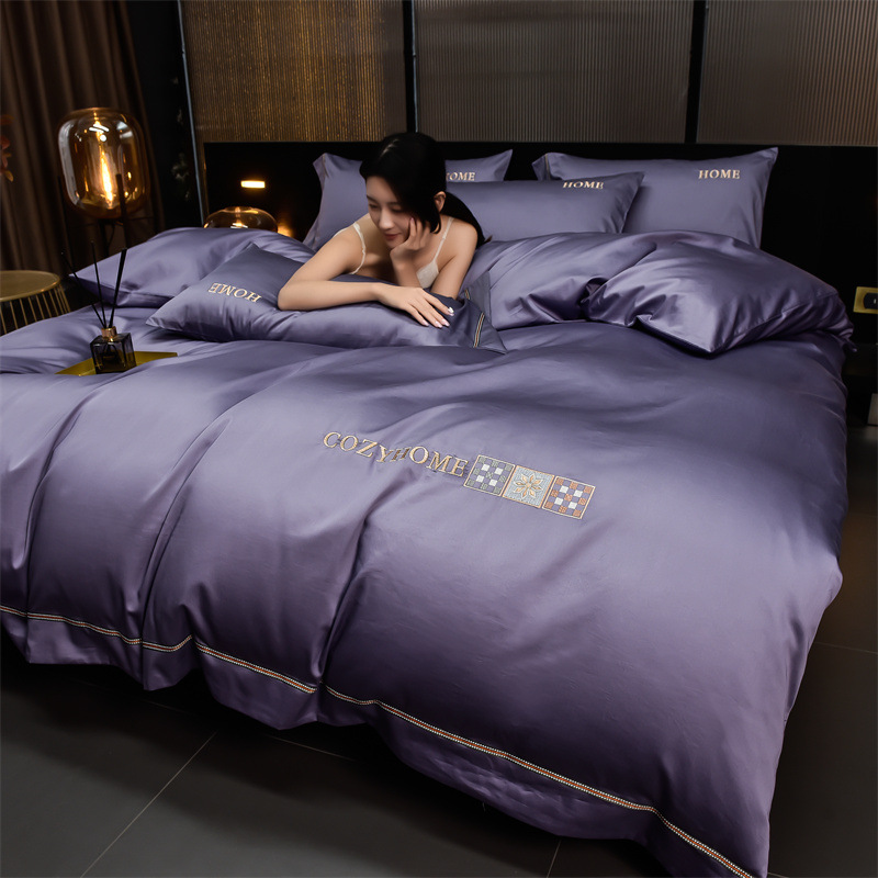 2024 explosión de lujo ligero clase A 100 algodón bordado de cuatro piezas de algodón sábanas de cama de alta gama