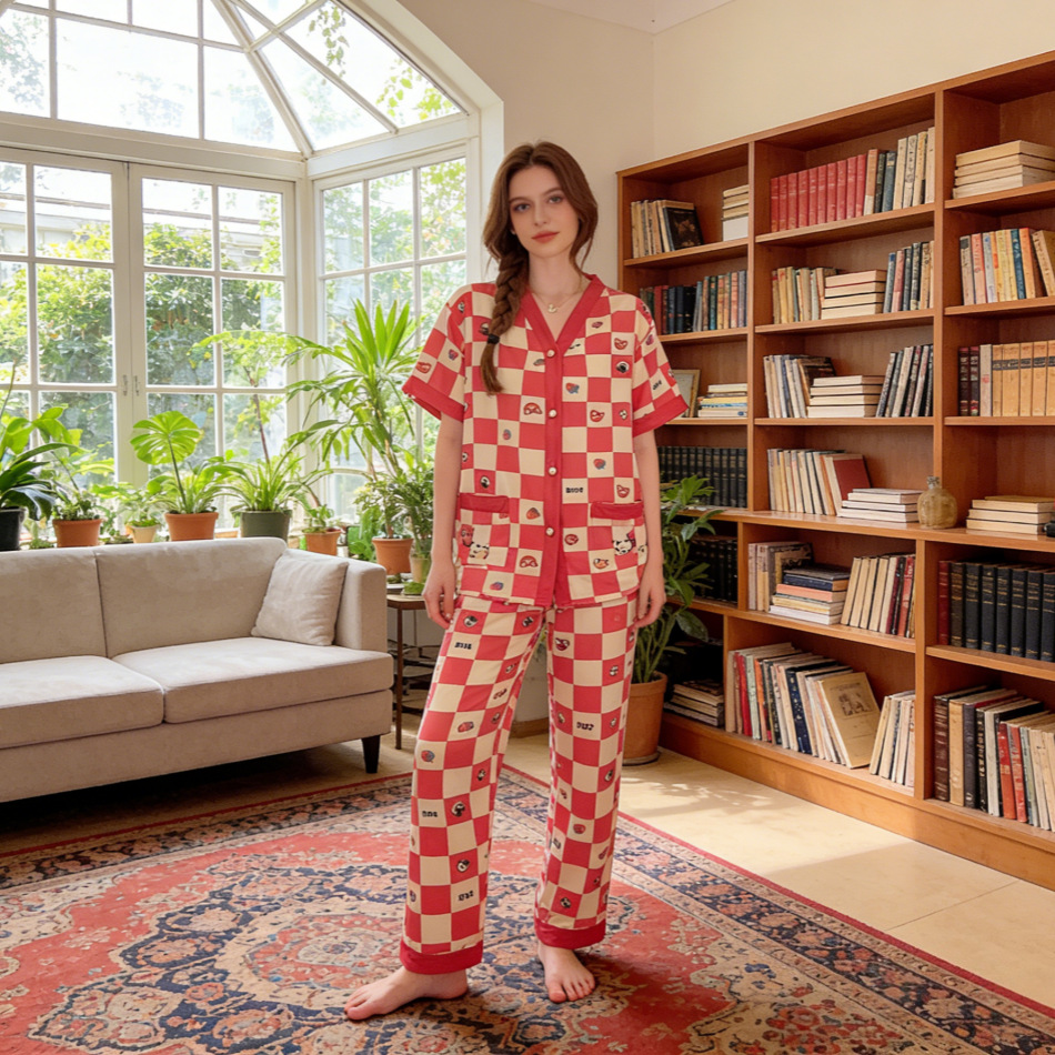 짧은 길이 867#격자 무늬 딸기 곰