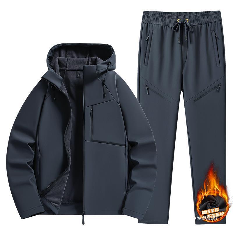 Soft Shell Jacket Men's Autumn and Winter fleece-lined Thickened Warm Jacket Loose Couple's suit Collar Jacket T8 Super
