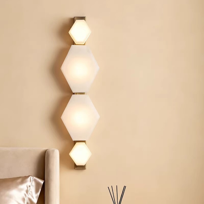 Marble Hexagonal Wall Lamp Modern Minimalist Light Luxury All-Copper Living Room Background Wall Entrance Bedroom Bedside Decorative Lighting Fixtures