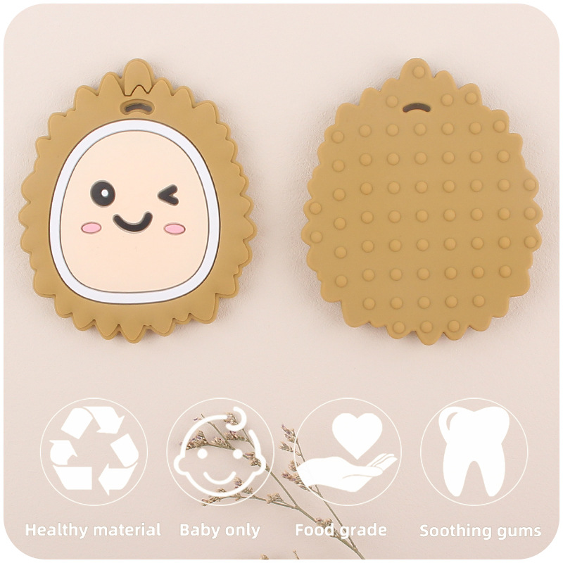 Nuevo bebé suministros dibujos animados fruta Durian teether calmante bebé creativo silicona mordedura molar juguete