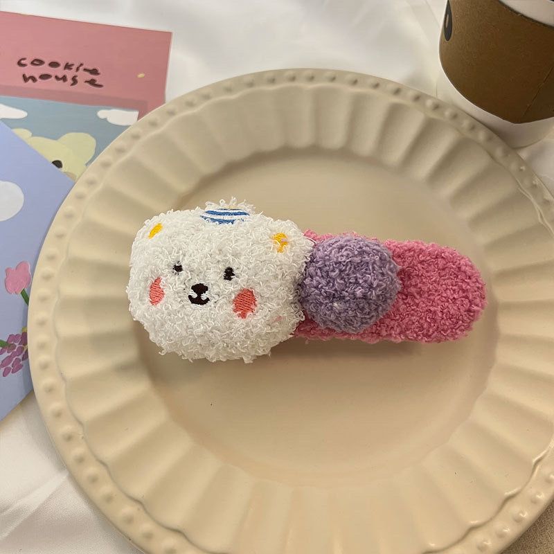 Fealdos galletas de invierno y otoño peluche lindos pinzas de cabello de oso, pinzas de boca de pato de tamaño grande para lavar la cara, adornos de cabello de la niña tarjeta lateral
