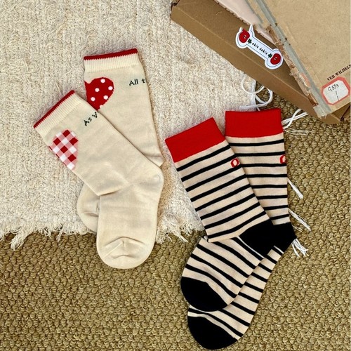 Grid polka dot heart children's socks holiday atmosphere feeling girls' pure cotton crew socks Instagram style Korean version trendy