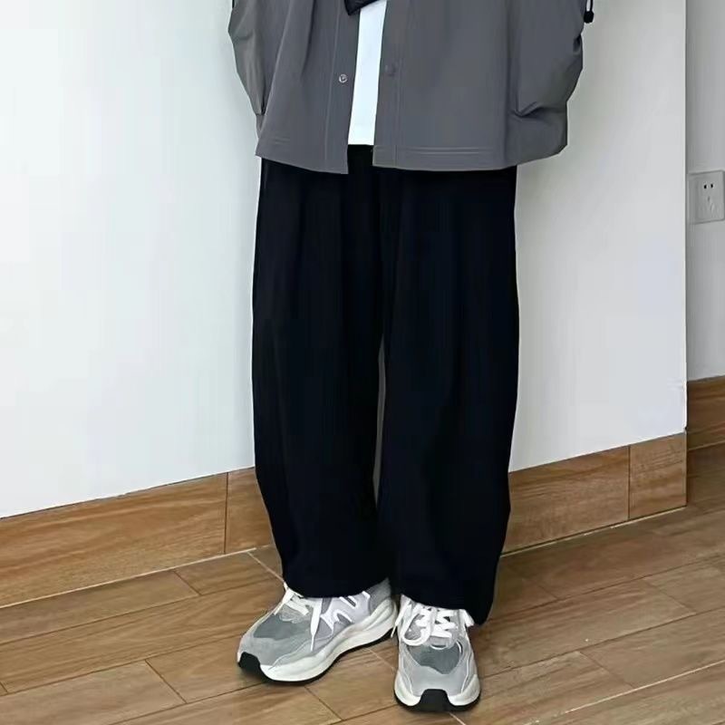日系慵懒坠感宽松显高直筒裤2023秋季梨形身材遮胯显瘦阔腿裤子女|undefined