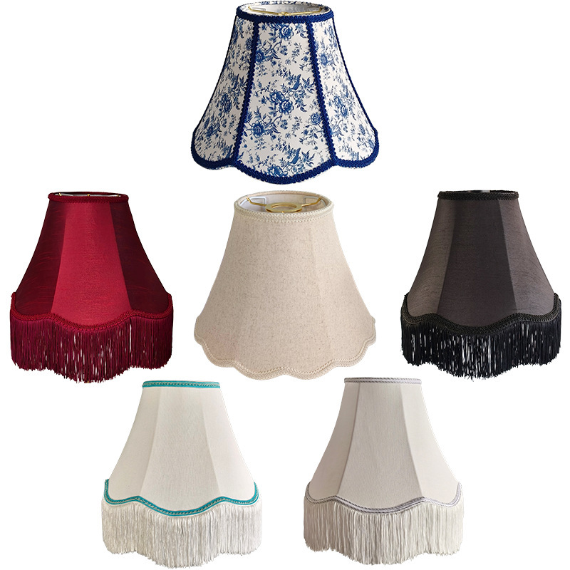 Factory direct American-style bedside lamp accessories, wave tassel handmade KD detachable and foldable blackout lampshade cover Factory direct American-style bedside lamp accessories, wave tassel handmade KD detachable and foldable blackout lampshade cover