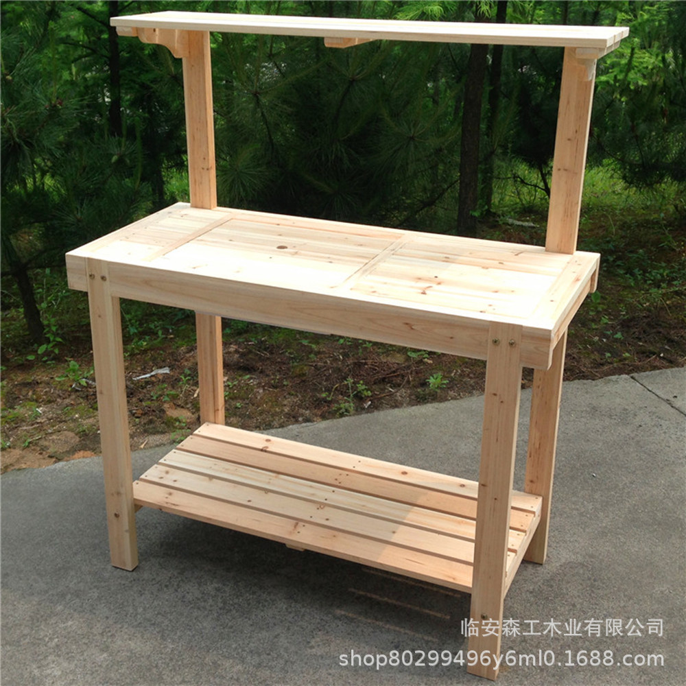 户外木制盆栽台 花园工作台桌 带橱柜抽屉底架 后院露台桌子