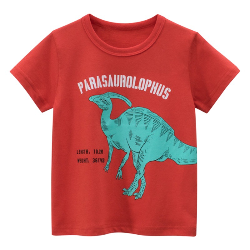 2025 verano nueva ropa para niños al por mayor estilo k camiseta de manga corta para niños camisa de fondo ropa de bebé para niño dibujos animados de dinosaurio