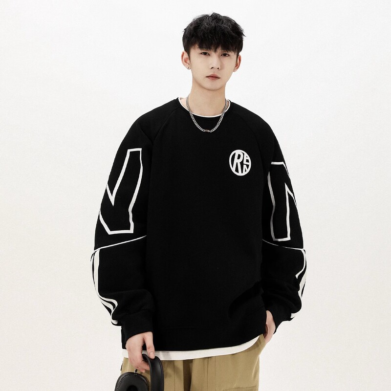 Fake 2-piece Sweat Men's 2024 New Autumn and Winter Fashion Brand American Round Neck Thickened Heavy Teenage Student Top Fake 2-piece Sweat Men's 2024 New Autumn and Winter Fashion Brand American Round Neck Thickened Heavy Teenage Student Top
