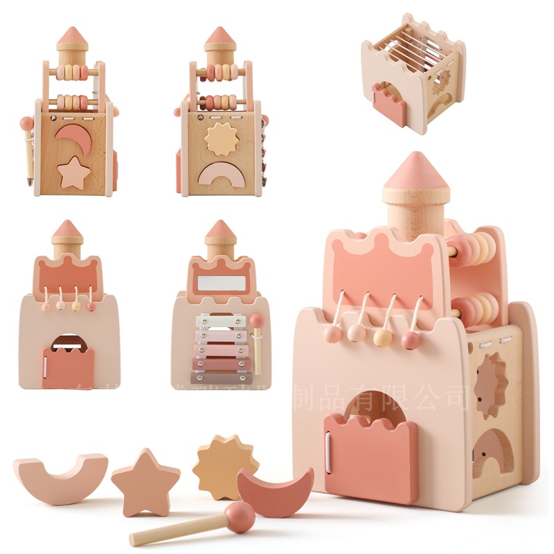 Transfronterizo nuevo castillo multifuncional juguete cinco en uno forma educativa para niños jugando piano cordón con cuentas juguete