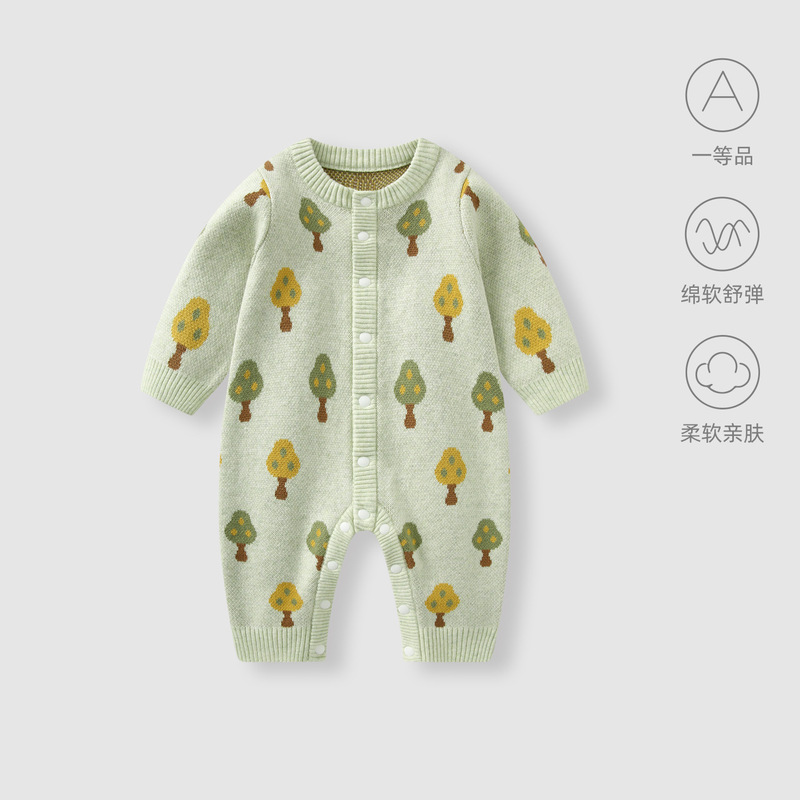 婴儿衣服连体衣秋装小月龄女宝宝满月百天针织毛线哈衣外出服爬服|undefined