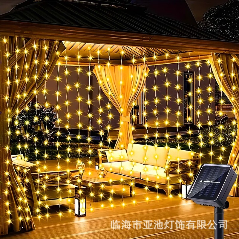 LED Copper Wire Curtain Lights Solar Powered Eight-Function Copper Wire String Lights Party Decorative Atmosphere Lights for Home Windows LED Copper Wire Curtain Lights Solar Powered Eight-Function Copper Wire String Lights Party Decorative Atmosphere Lights for Home Windows