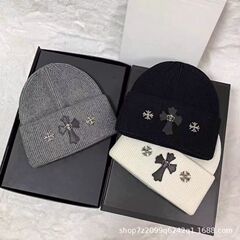 新款针织毛线帽网红冷帽百搭秋冬保暖护耳情侣十字架潮流显脸帽子