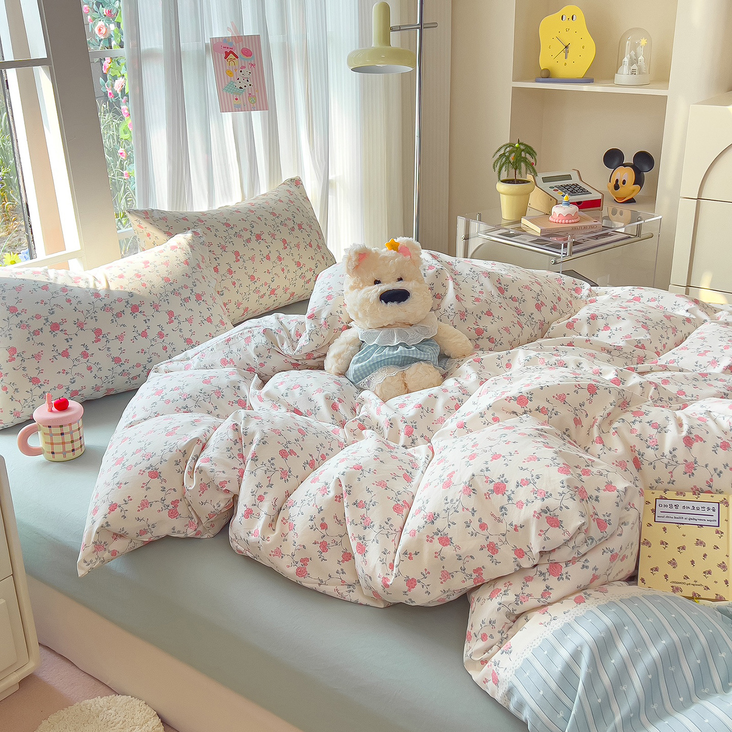 Madre y bebé clase A dormir desnudo algodón cuatro piezas cubierta sábanas de cama super suave cama dormitorio gaza tres piezas