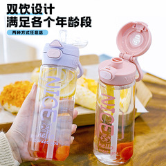 夏の新型高颜値双飲プラスチックカップ携帯ハンドル屋外耐高温カップ運動フィットネスストローカップ