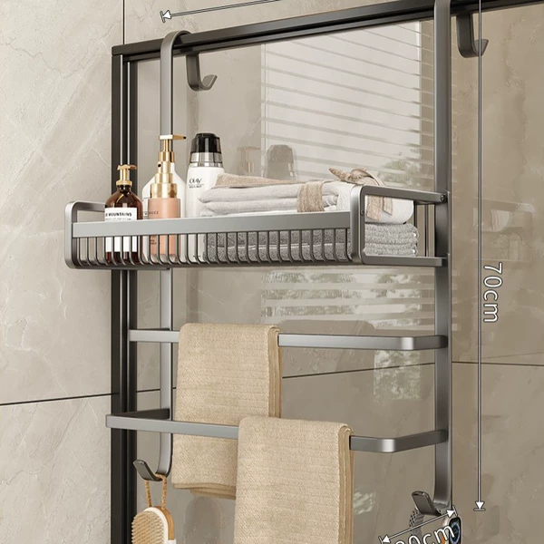 [S type] Shower room mesh basket with towel bar 38cm