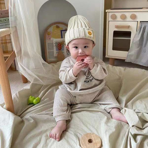 Korean version of ins children's clothing for infants and toddlers autumn new graffiti cartoon head sweatshirt pants suit two-piece set