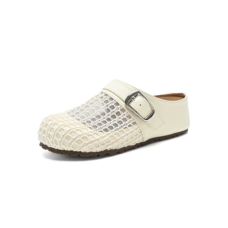 Dép sandal nữ quai chữ V đế tăng chiều cao, mũi trùm thoáng khí — LR12 Màu be