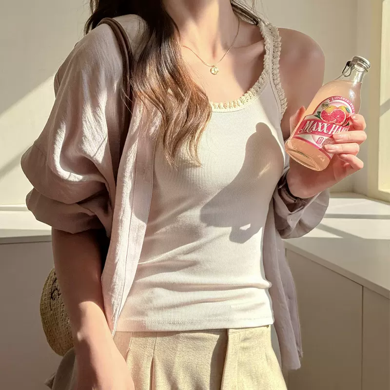 螺纹棉性感花边打底小吊带女内搭简约背心可外穿显瘦抹胸无袖上衣