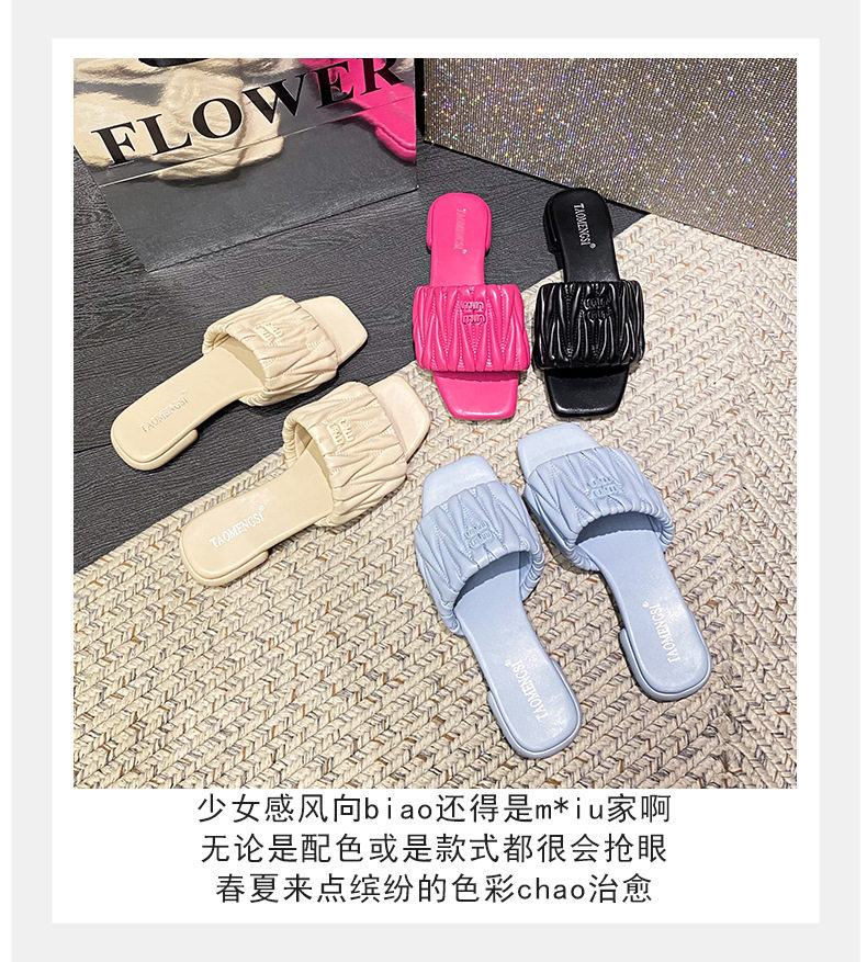 Dép lê nữ mùi vuông đế bằng chống trơn thoải mái đi ngoài trời — Màu Đen (không có chữ cái), Pink (không có chữ cái), Trắng sữa (không có chữ cái), Xanh sữa (không có chữ cái) chi tiết 34