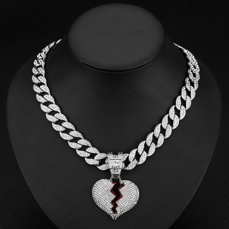 Cuban Chain Herz Halskette Mit Strass Für Damen_voghion.com