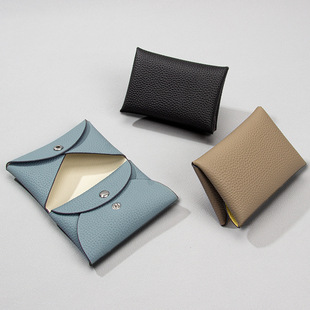 New Style Top Layer Cowhide Mini Coin Purse Card Bag Integrated Japanese Style Small Contrast Color Niche Buckle Leather Coin Bag
