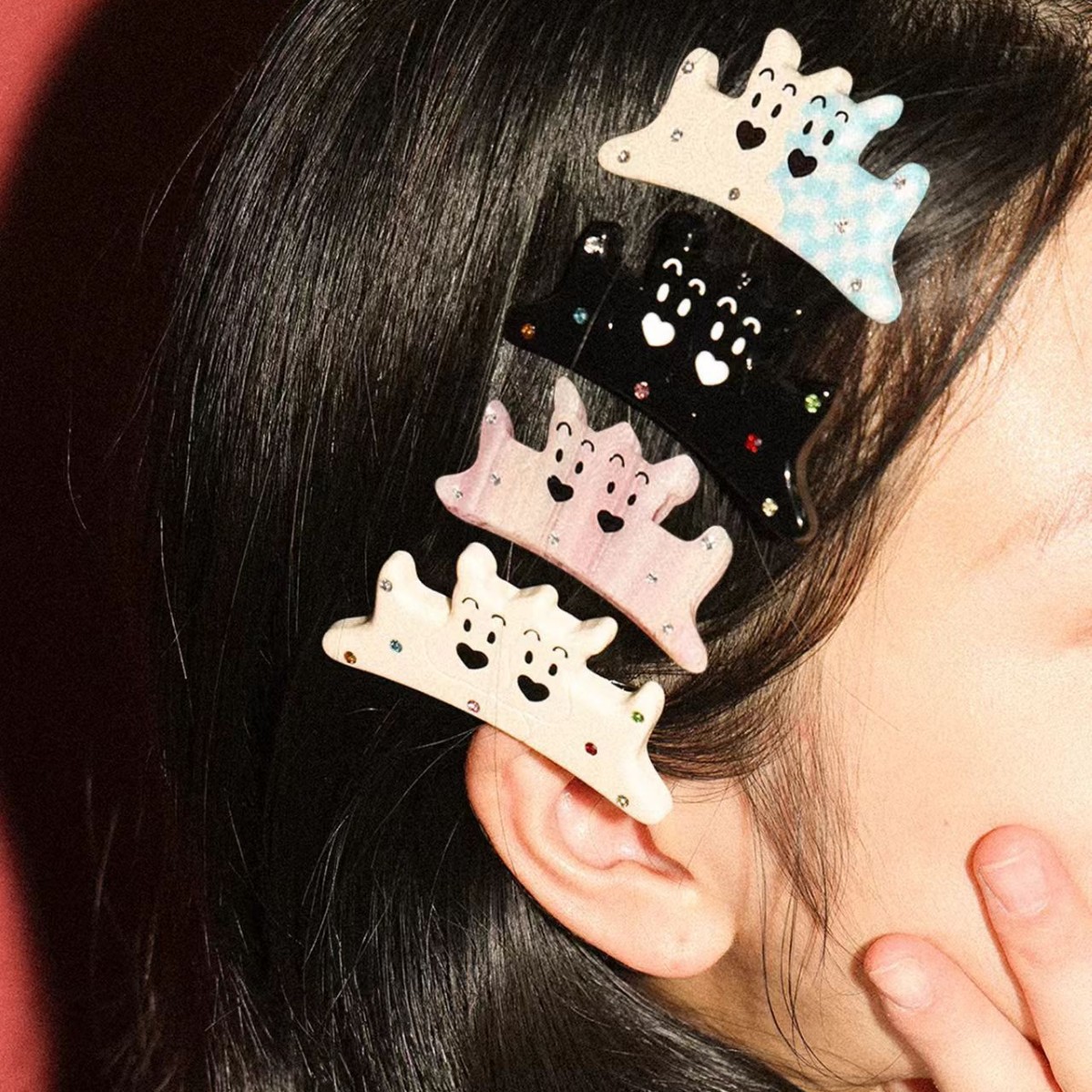 Tagi. Two Puppies Colorfulful Diamond-Encrusted Cute Acetate Bangs Clip New Hairpin Side Hairpin