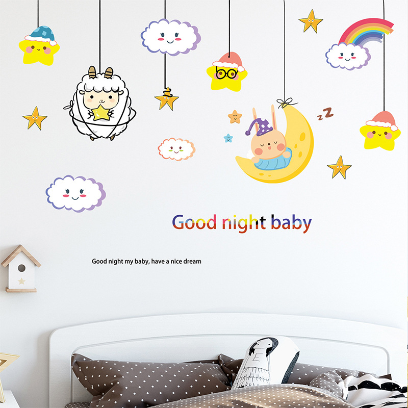 New Cartoon Moon Cloud Rainbow Lamb Star Room Wall Sticker Wholesale Nihaojewelry display picture 3