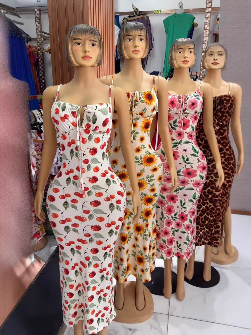 Vestido Largo de Color Sólido para Mujer en Algodón y Seda de Hielo con Cuello en V para Viaje
