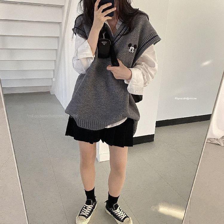 2023 otoño e invierno nuevo estilo coreano estudiante Mickey chaleco suelto suéter de punto las mujeres moda prendas vestir exteriores image 3