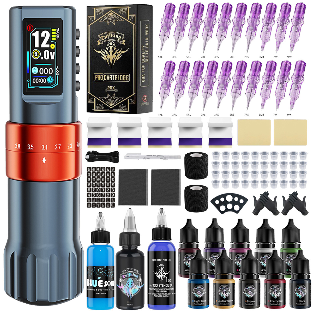 Tuffking itinerario ajustable tatuaje P12 conjunto de máquinas de motor de Copa vacía tatuaje conjunto completo de equipos de práctica de tatuajes image 8
