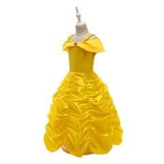 萬聖節黃色貝兒公主裙女童裙夏季冰雪公主裙美女與野獸兒童連衣裙