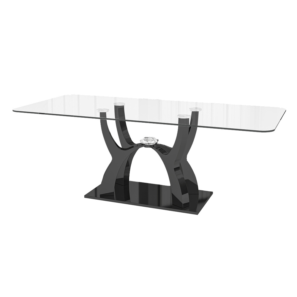 Mesa de Comedor Moderna de Acero Inoxidable con Vidrio Templado, Desmontable, para Comedor image 9