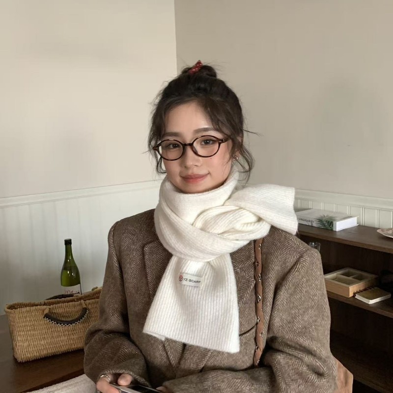 显白圣诞绿色围巾冬季新款韩版百搭日系纯色针织保暖加厚围脖女潮|undefined