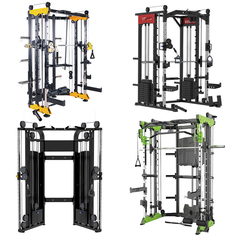 Venta directa de fábrica de equipos de fitness Smith, rack multifuncional tipo jaula, banco de press, rack para sentadillas, dispositivo de entrenamiento integral.
