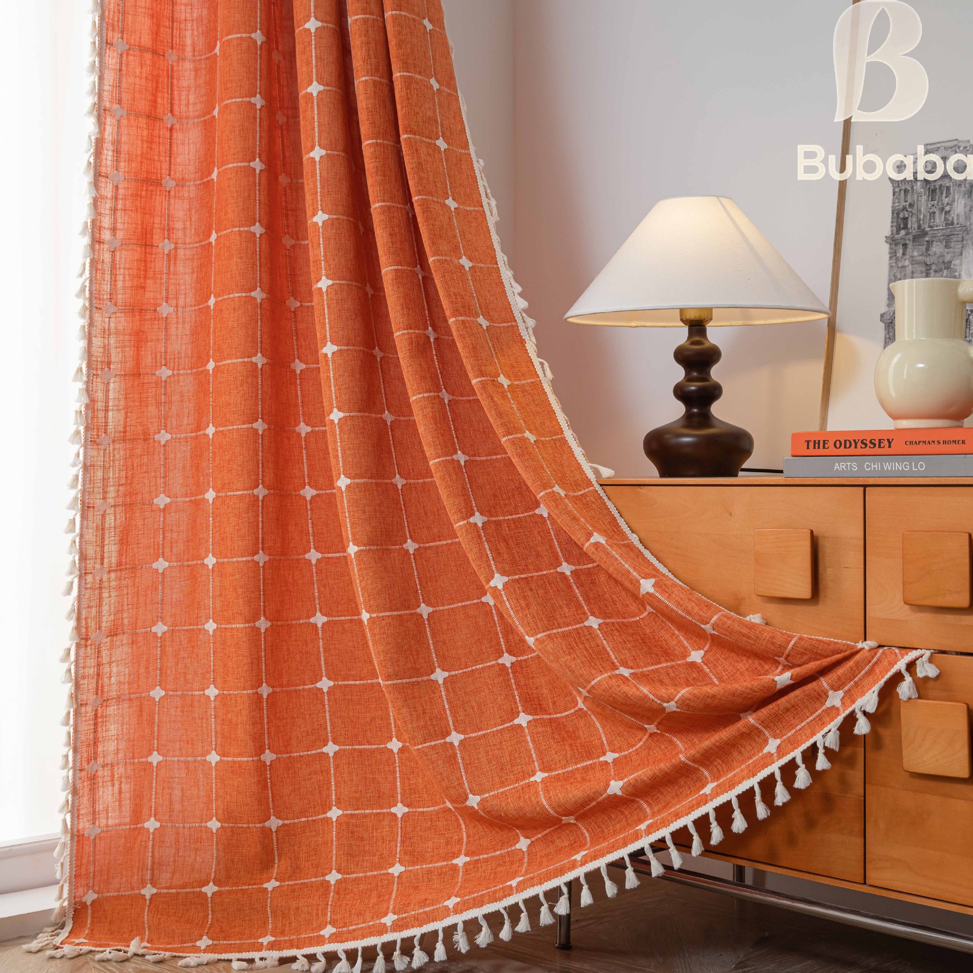 로드 - 오렌지 미디엄 체크 무늬 + 베이지 맞춤형 태슬