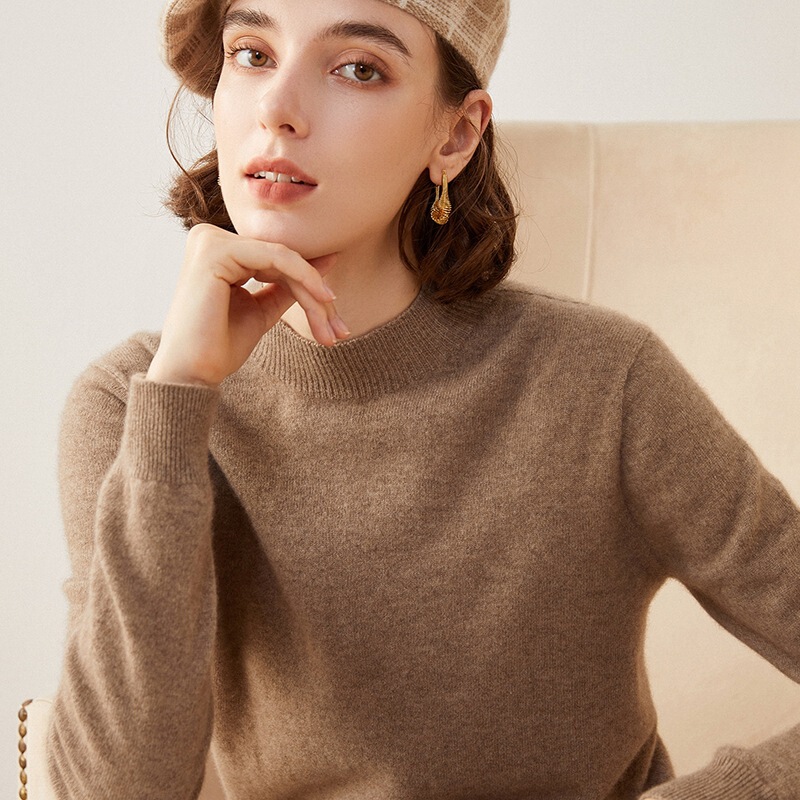 Full cashmere semi-high collar 100 cashmere sweater women's pullover first-line clothing 22 autumn and winter new seamless knitted base shirt