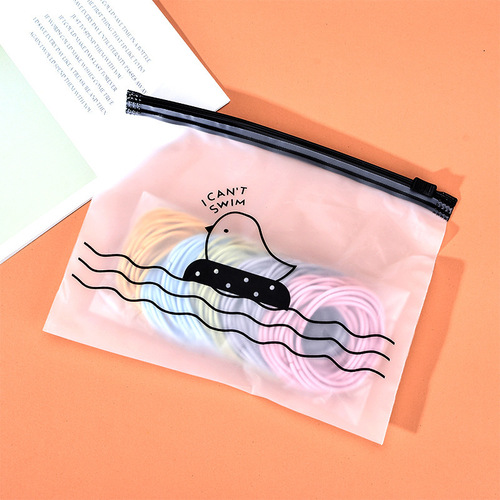 Cartoon chicken semi-transparent frosted self-sealing zipper bag pen accessory bag rubber band edge storage plastic bag