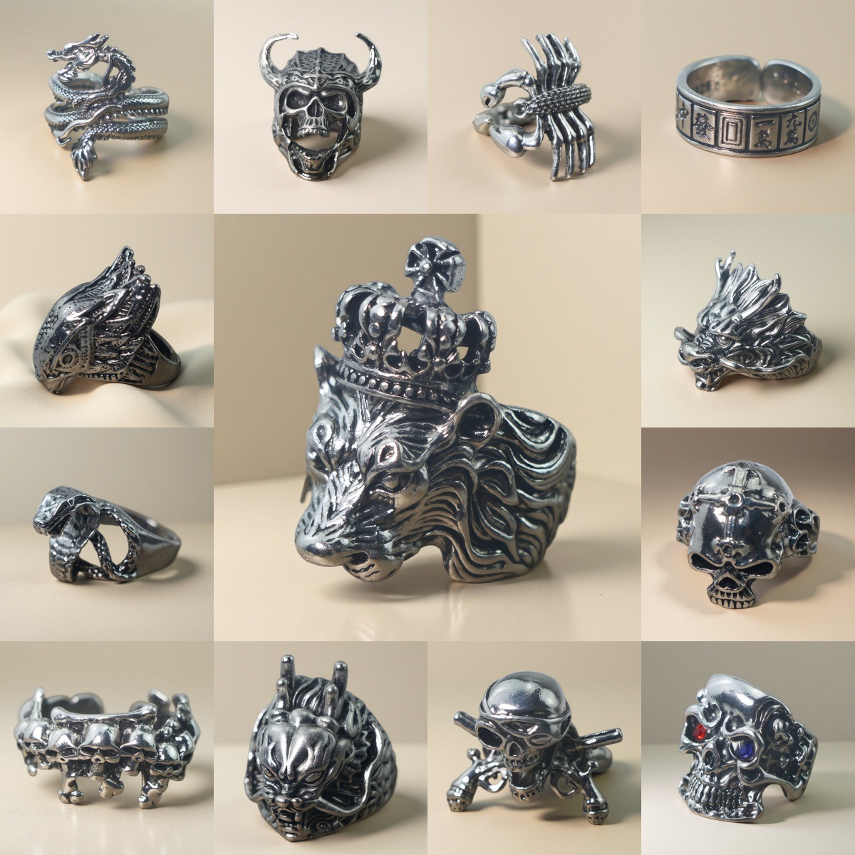 New European and American Domineering Fashion Ring Men's Skull Dragon Retro Punk Single Ring Personalized Men's and Women's Ring