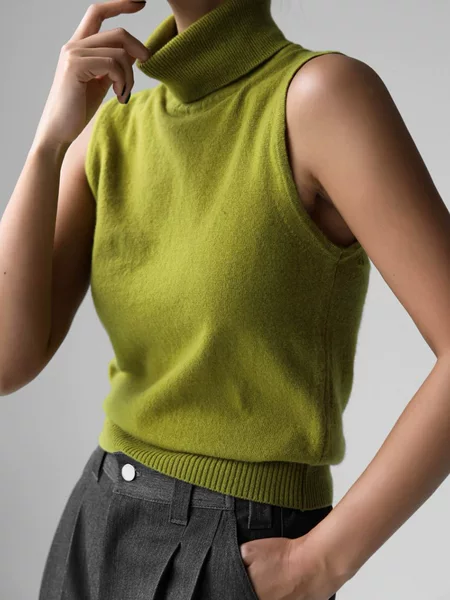 Cross-Border Knitted Sleeveless Vest European and American 2025 Autum New High-Neck Vest Knitwear Simple Vest Top for Women