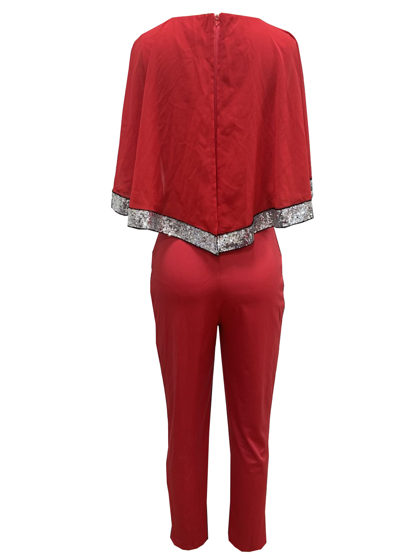 Primavera y verano transfronterizo de las mujeres de comercio exterior mono nueva gasa lentejuelas costura sexy cuello redondo Delgado apretado mono
