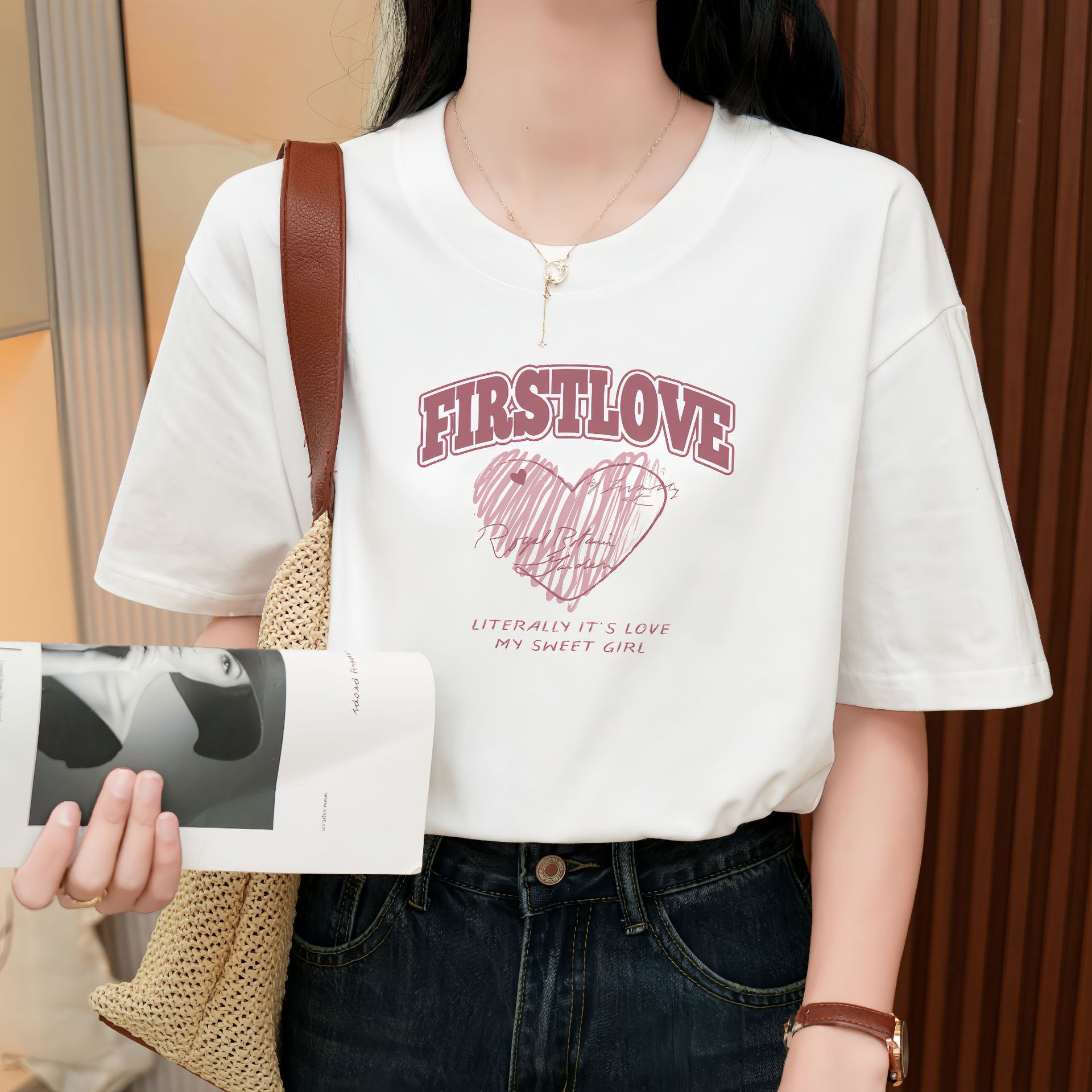 闪电仓爆款短袖t恤大码女装印花少女百搭宽松上衣白色女打底衫潮
