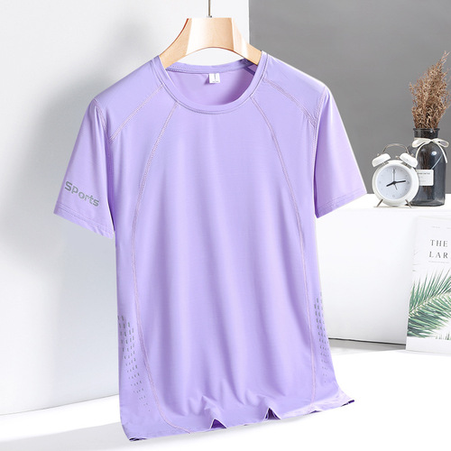 Summer Couple Sporty Casual Ice Silk Quick-Dry Short-Sleeve Men and Women Thin Ice Sensation Elastic Breathable Loose Fit T-shirts