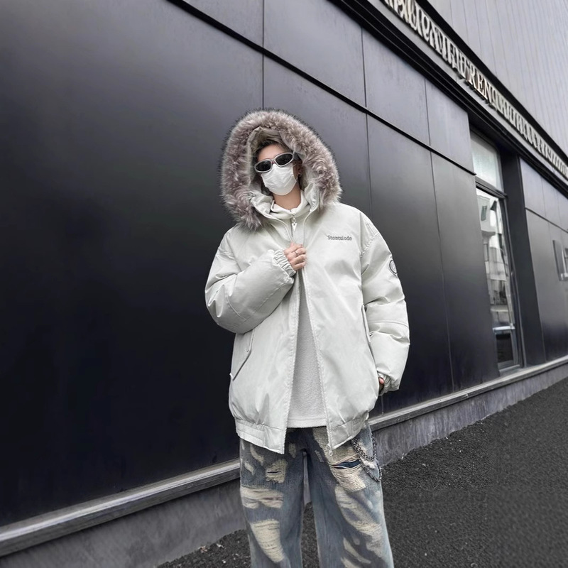 American Style Trendy Brand Fur Collar Parker Clothing for Men and Women Winter Loose Warm Windproof Cotton-padded Coat Thickened Casual Cotton-padded Jacket for Men