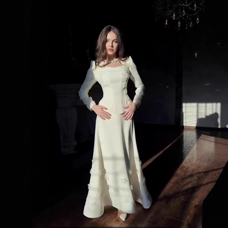 2026 Spring Amazon Cross-Border Independent Site Foreign Trade Elegant Solid Color Lace Floral Embellished Long Dress Set 2026 Spring Amazon Cross-Border Independent Site Foreign Trade Elegant Solid Color Lace Floral Embellished Long Dress Set