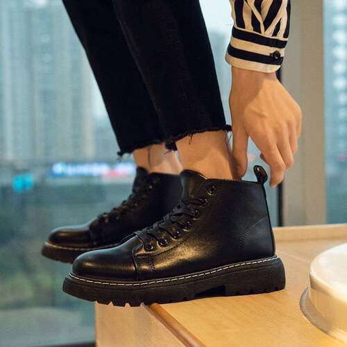 Autumn and summer Martin boots, men's mid-top work boots, high-top British men's shoes, Korean trend all-matching breathable blue shoes