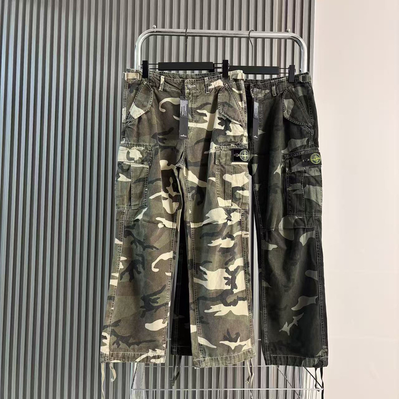 Stone Stone Four-Way Island Camouflage Compass Badge European and American Trend Military Basic Style Casual Large Pocket Cargo Pants Stone Stone Four-Way Island Camouflage Compass Badge European and American Trend Military Basic Style Casual Large Pocket Cargo Pants
