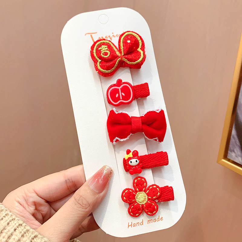 Estilo chino Año Nuevo tocado de Año Nuevo para Niños Accesorios para el cabello de peluche niña arco Año Nuevo horquilla bebé horquilla festiva