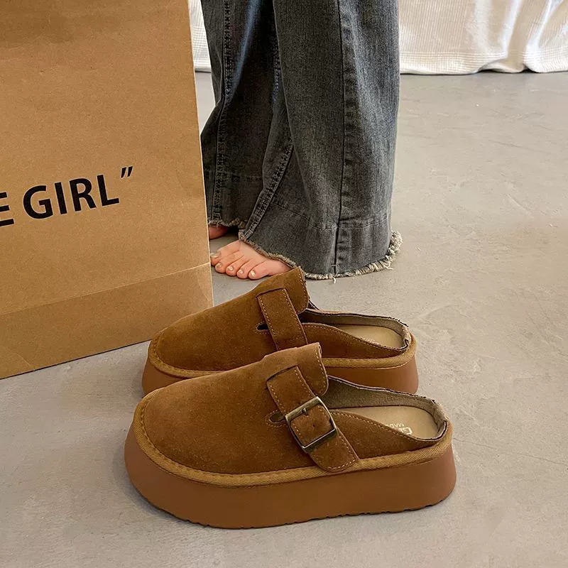 Ретро обувь Birken на толстой подошве женская осень 2025 новый педаль с круглой головкой, булочка, полутобокен ленивый штанг